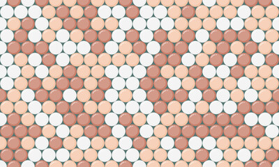 Abstract seamless pattern of pastel pink and white circles arranged in a diagonal geometric design.