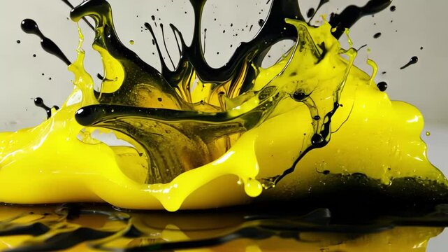 Ink drop creates an expansive splash on white paper capturing dynamic fluid motion, A drop of ink falling on white paper, expanding into the shape of a sunflower