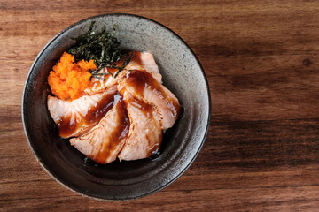 Seared Salmon with Sauce Served with Rice