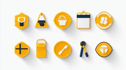 Yellow Construction Icons for Safety and Tools in Minimalist Style