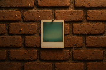 Blank Instant Photo Frame on Brick Wall with Warm Vintage Lighting
