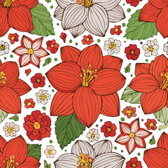 Amaryllis Vector Illustration with Seamless Pattern Design
