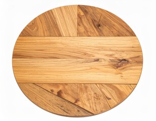 Round wooden table top as it is seen from above over white background