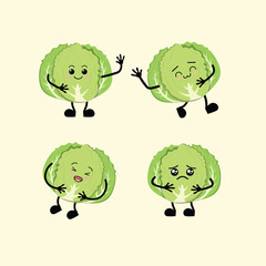 Vegetables Cute Cartoon Iceberg Lettuce with Different Emotions