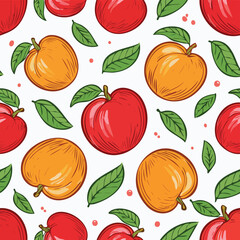 Nectarine Vector Illustration with Seamless Pattern Design