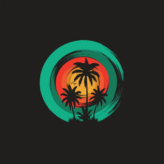 Retro With Scene With Palm Tree  T-Shirt Design