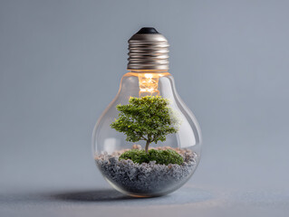 Renewable Energy Concept with Green Plant in Light Bulb