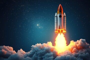 Futuristic 3D rocket launch in abstract background