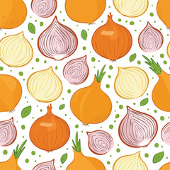 Onion Vector Illustration with Seamless Pattern Design