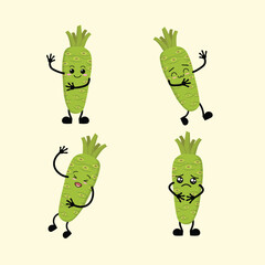 Vegetables Cute Cartoon Wasabi with Different Emotions