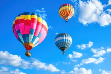 Fototapeta premium Colorful Hot Air Balloons Floating in Blue Sky with Clouds