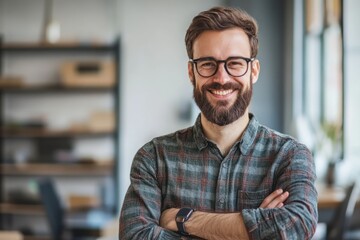 Obraz premium Confident Smiling Hipster Man in Modern Office Space