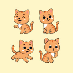 Animal Cute Cartoon Cat with Different Emotions