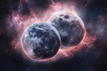 Obraz premium Two moons in nebulae