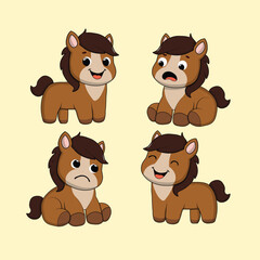 Animal Cute Cartoon Horse with Different Emotions