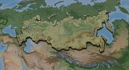Russia physical map illustration of landscape geography
