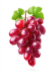 Fototapeta premium Bunch of realistic grapes with translucent skin and water droplets, fresh fruit cluster, subtle light refraction, photorealistic detail, isolated on white background., --no grunge.