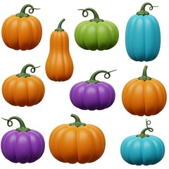 Colorful pumpkins assorted variety autumn harvest