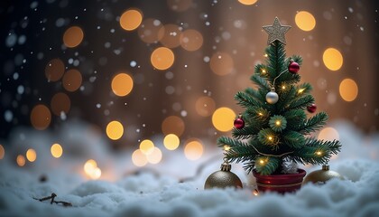 Christmas tree holiday lights ornament star bokeh snow