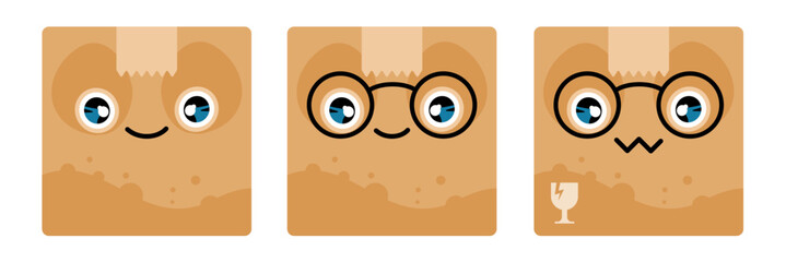 Set of cute kawaii package, delivery – vector illustration