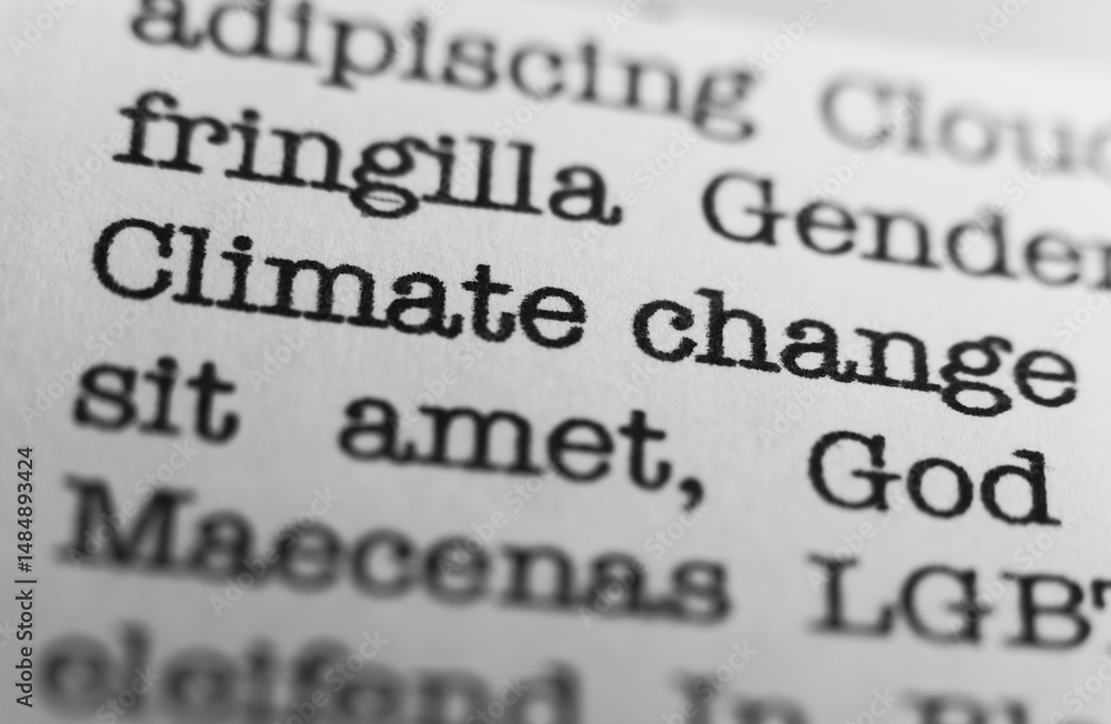 Fototapete climate change. text printed on a page. a piece of paper with a phrase written in retro typewriter f