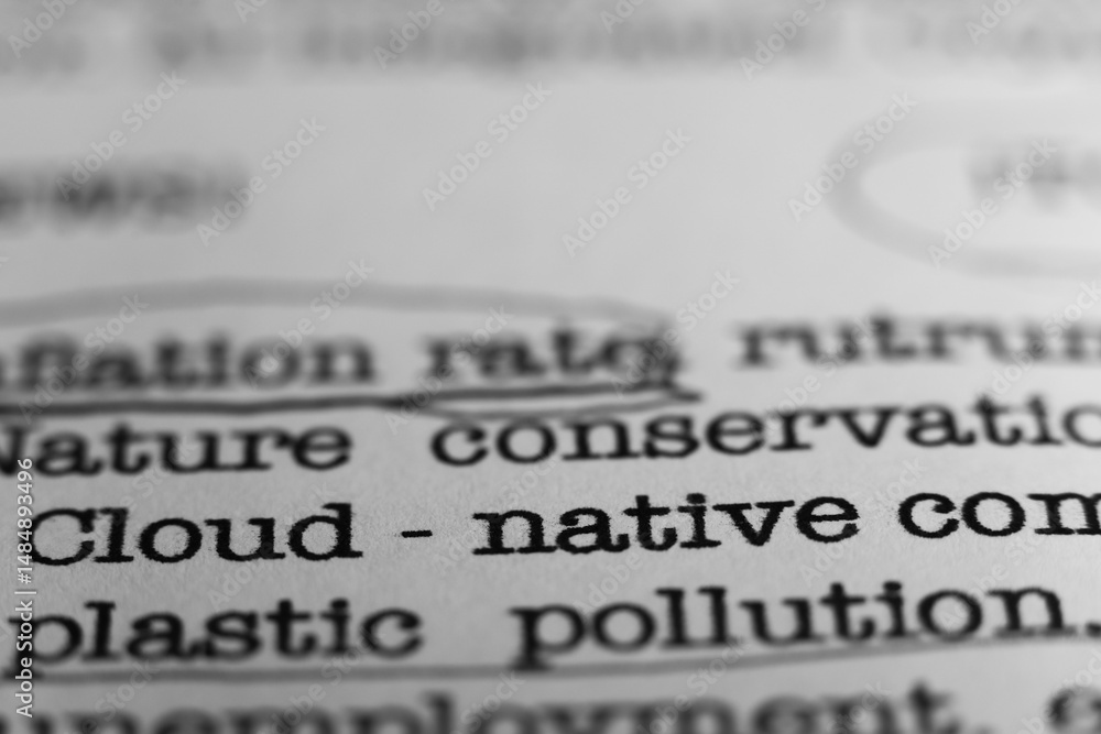 Fototapete cloud native. text printed on a page. a piece of paper with a phrase written in retro typewriter fon