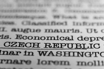 Czech Republic. Text printed on a page. A piece of paper with a phrase written in retro typewriter...