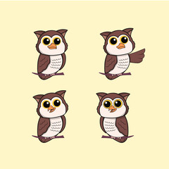 Animal Cute Cartoon Owl with Different Emotions