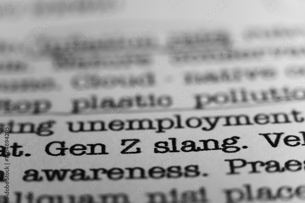 Fototapete gen z slang. text printed on a page. a piece of paper with a phrase written in retro typewriter font