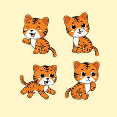 Animal Cute Cartoon Tiger with Different Emotions