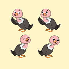 Animal Cute Cartoon Vulture with Different Emotions