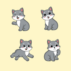 Animal Cute Cartoon Wolf with Different Emotions
