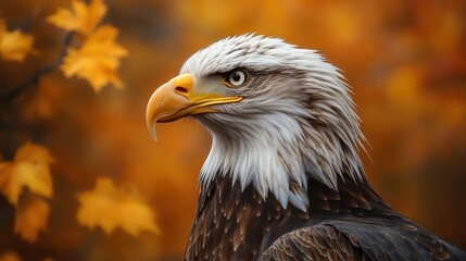 Obraz premium Majestic bald eagle in vibrant autumn foliage