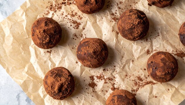 Delicious chocolate truffle making event home kitchen food photography cozy environment overhead view culinary creativity