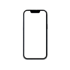 Modern cellphone device with a blank white screen display on transparent background