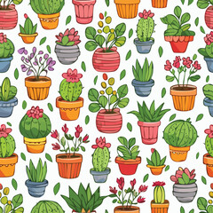 Plant pot Vector Illustration with Seamless Pattern Design