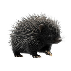 A curious baby porcupine waddling through the night its quills gleaming on transparent background