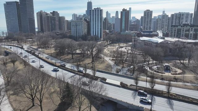 Lincoln Park At Chicago In Illinois United States. Downtown City. Leisure Park Landscape. Lincoln Park At Illinois United States. Metropolitan District. Winter Scenery.