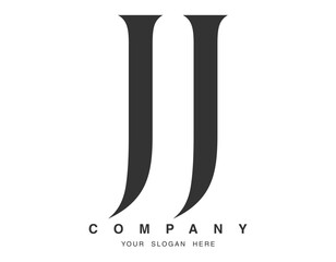 JJ logo design. Initial letter j and j serif font style. Creative classic company name typography. Trendy logotype or identity.