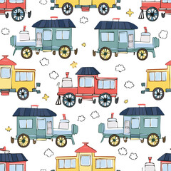 Train Vector Illustration with Seamless Pattern Design