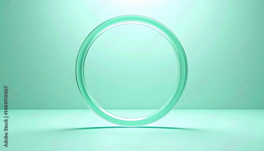 Poster floating glass circle display in minimalist studio setting modern art concept tranquil environment