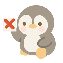 Penguin Holding Cancel Sign Cartoon Illustration