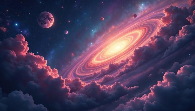 Ancient, ethereal deity, swirling nebulae and celestial bodies , heavenly, darkness
