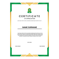 Certificate Elegant Gold And Green Of Appreciation Simple Vector With Badges And Borders