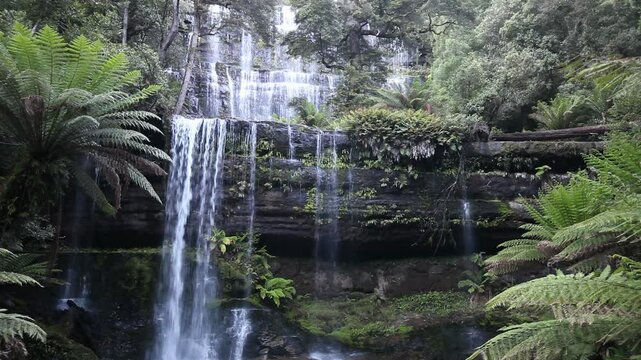 Russell Falls, majest&auml;tischer Wasserfall im Regenwald Tasmaniens.