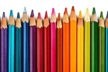 Colour pencils isolated on white background. Close-up.