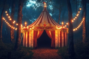 Magical Vintage Circus Tent in Night Forest