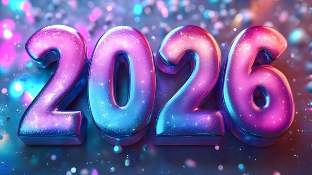 Sparkling 2026 Numbers Artwork in Vibrant Neon Colors and Glitter Effects - Powered by Adobe