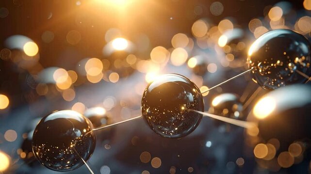 Abstract 3D Molecular Animation Golden Spheres