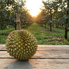 durian fruit with plantation background